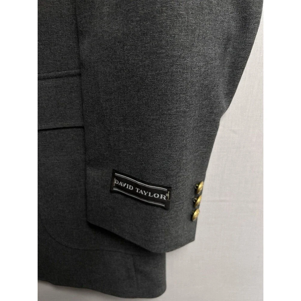 David Taylor Blazer Charcoal Grey Gold Button Single Vented Mens 42L NWT